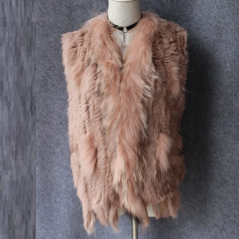 

Зимние пальто для женщин, оранжевый кардиган без рукавов, женский жилет, вязаное пальто с воротником из натурального кроличьего меха енота и собаки