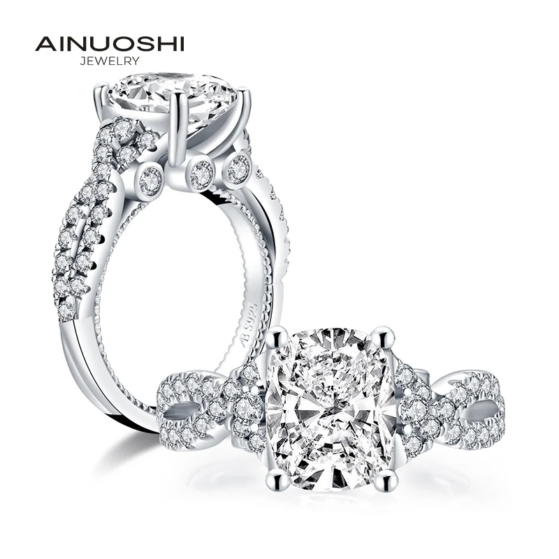 AINUOSHI роскошное серебро 925 пробы 4,0 карат огранка кушон Halo Кольцо помолвка Имитация Алмазный серебряные обручальные кольца ювелирные изделия подарки