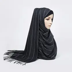 Шарф осень зима хиджаб женские модели дышащий хлопок и лен полосатый головной платок модные темпераментные модели кожа мягкие в подарок