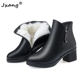

JXANG 2020 GenuineLeather women's boots winter thickened wool lined leather women's snow boots plus size women's winter shoes