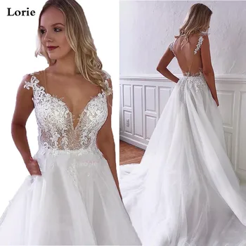 

Lorie Wedding Dresses A Line Bohemia Vestido de novia White Sleeveless Bridal Dress Lace Appliqued Wedding Gowns