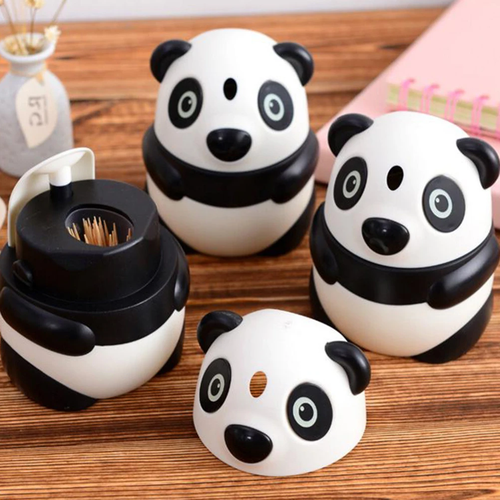 

1PC Cute Panda Shape Automatic Toothpick Box Plastic Automatic Toothpick Holder Table Decoration