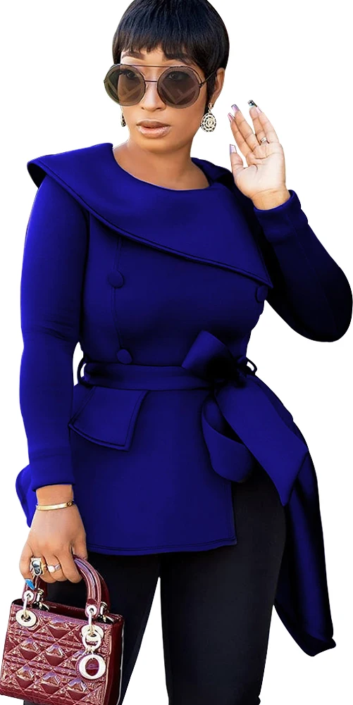 Осенне-зимняя черная Асимметричная футболка Vestidos с круглым вырезом, длинным рукавом, пуговицами и бантом, Тонкий Топ, модные офисные женские футболки YX9168 - Цвет: Синий