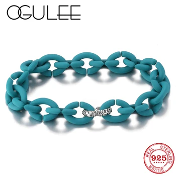 

Hot Sale Charming Round Bead Bracelets & Bangles For Women Girls Lake Blue Color Hard Rubber X Bracelets Fine Jewelry Gift