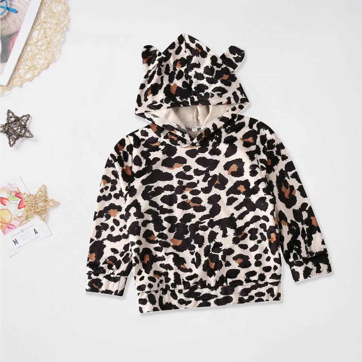 Модный детский пуловер с леопардовым принтом для маленьких девочек и мальчиков верхняя одежда осенне-зимняя теплая одежда Модный повседневный джемпер с капюшоном для детей от 1 года до 7 лет - Цвет: Темно-серый