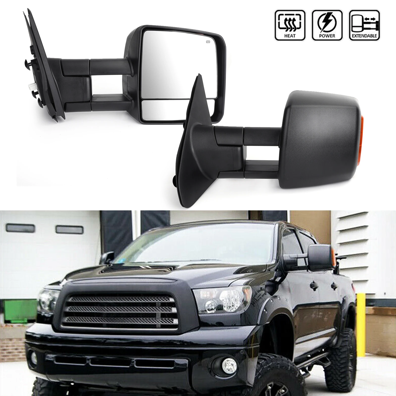  Areyourshop Heated+Power Extend LED Signal Towing Mirrors For Toyota Tundra Sequoia 07-17 Car Mirro - 4000229695986