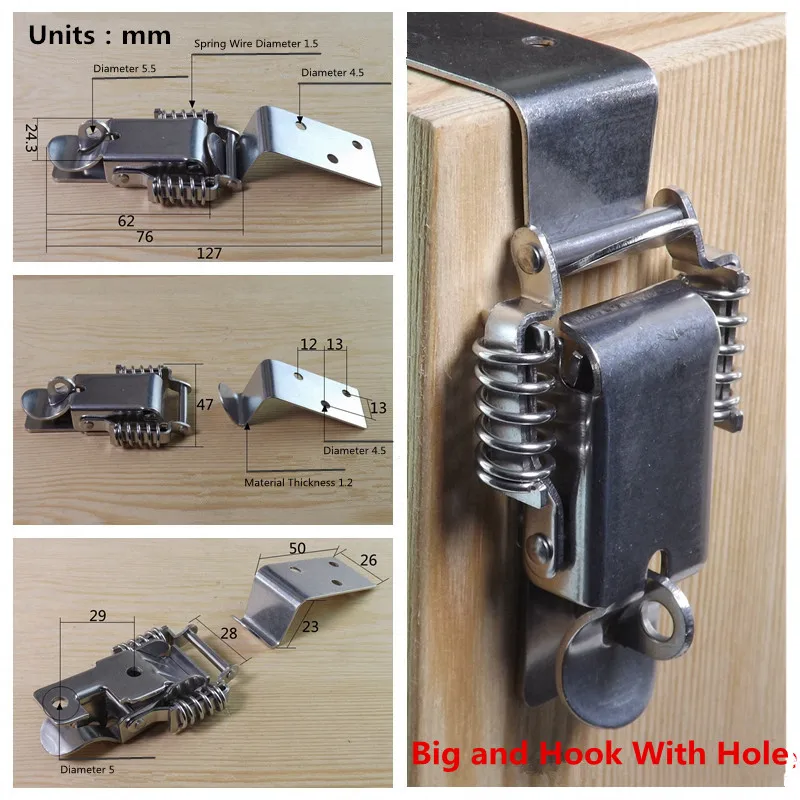 304 Stainless Steel Spring Hasp Wooden Case Lock Buckle Toolbox Lock Mechanical and Electrical Box Hasp Hardware Box Accessories