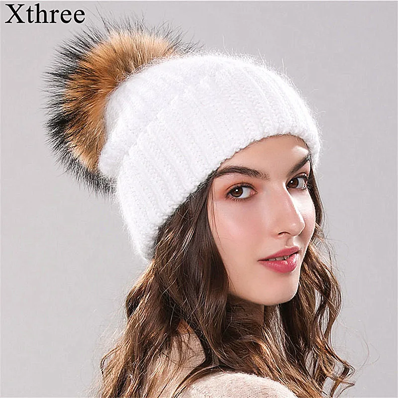 Angola Rabbit Fur Knitted Hat With Real 