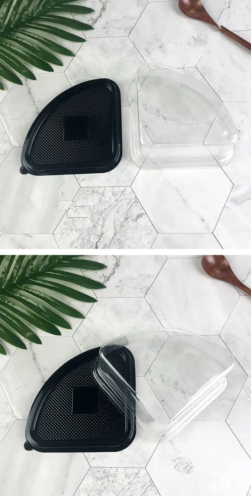 50pcs 8 inch cut 4 pieces cake plastic box creative shaped cheese bread transparent packing box with cover baking decoration