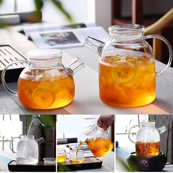 

1000ml/1600ml Glass Kettle Water Jug Heat Resistant Teapots with Transparent Lid Home Office DEC889