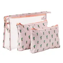 

Beauty Case Large Capacity 3Pcs Flamingo Cactus Stripe Cosmetic Bag Women Travel Necessaries Portable Make Up Pouch Kosmetyczka