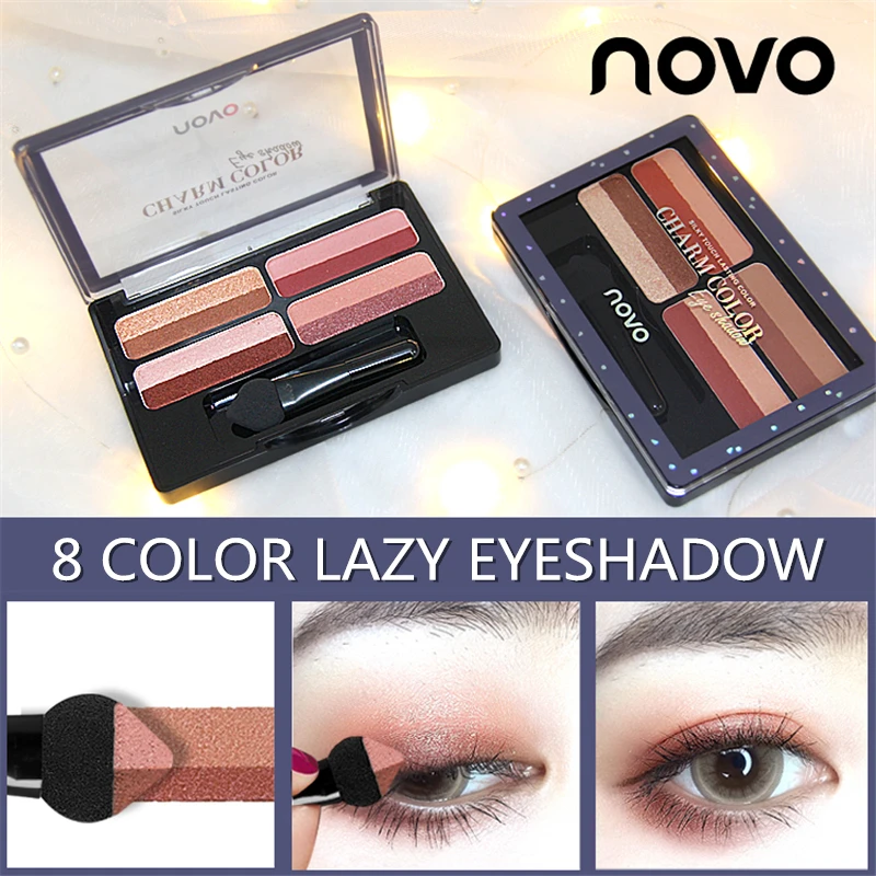 NOVO Cosmetics 8 Color Lazy Matte Shimmer Eyeshadow Palette Waterproof Silky Touch Eye Shadow Make Up |