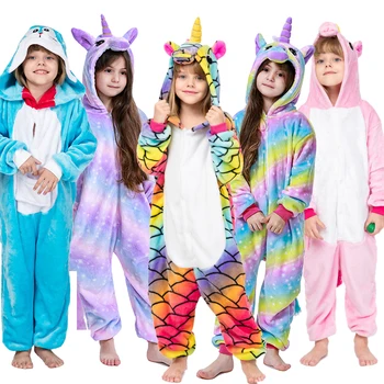 

Kigurumi Unicorn Kigurumi Boys Stitch Girls Sleepwear Kids winter Flannel Onesies Pajamas Children Panda Costume