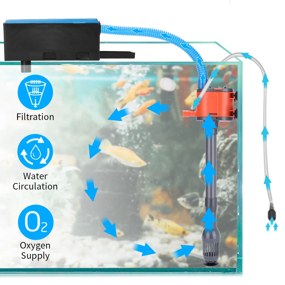 3-in-1 Multi-function Aquarium Filter Water Pump Aquarium Fish Tank Circulating Water Spray Submersible Purifier Filter Turtle T water pump aquarium water pump fish tank pump