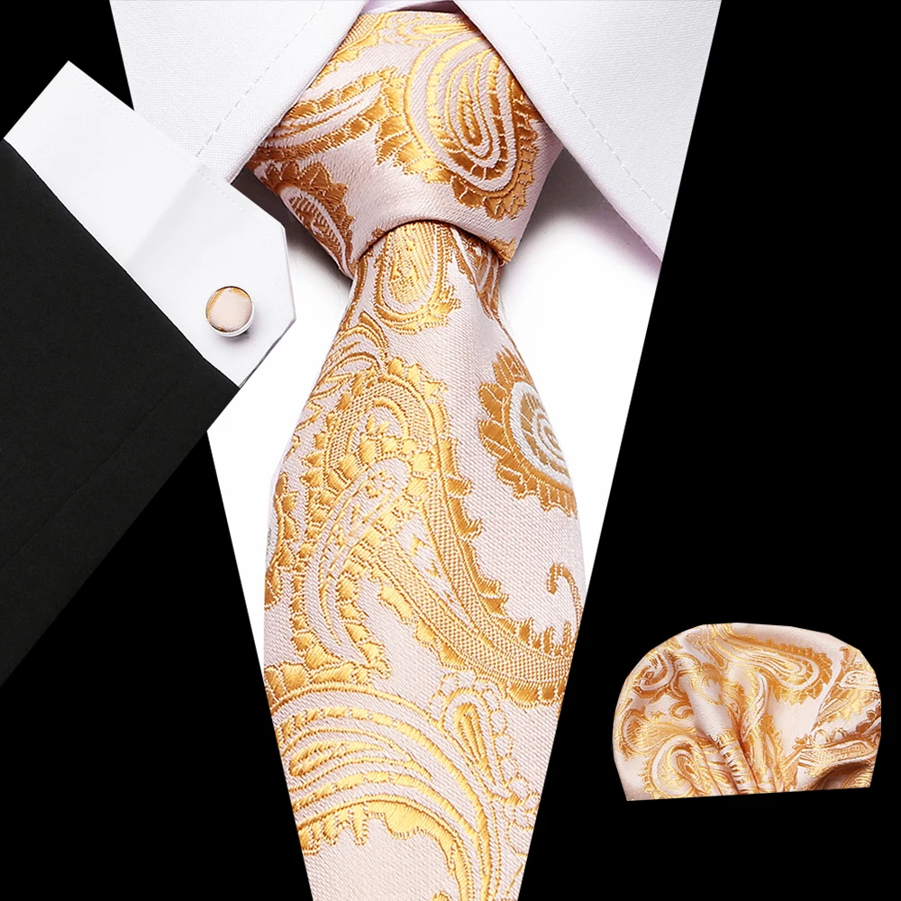 

Luxury Men Business Classic 7.5 cm 100% Silk Handkerchief Cuffink Tie Set Print Ties Formal Dress Wedding Party Mens Ties