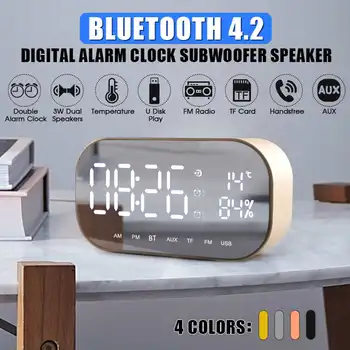 

Portable LED bluetooth Speaker Wireless Loudspeaker Mini Dual Alarm Clock 3D Stereo Music Surround Support FM USB AUX Speaker