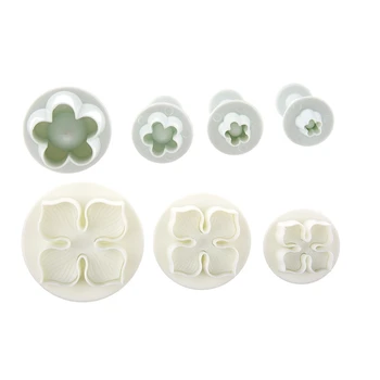 

New 7 Pcs Sugarcraft Cake Decorating Plunger: 4 Pcs Five Petal Flower Blossom Cutter & 3 Pcs Laurustinus / Hydrangea
