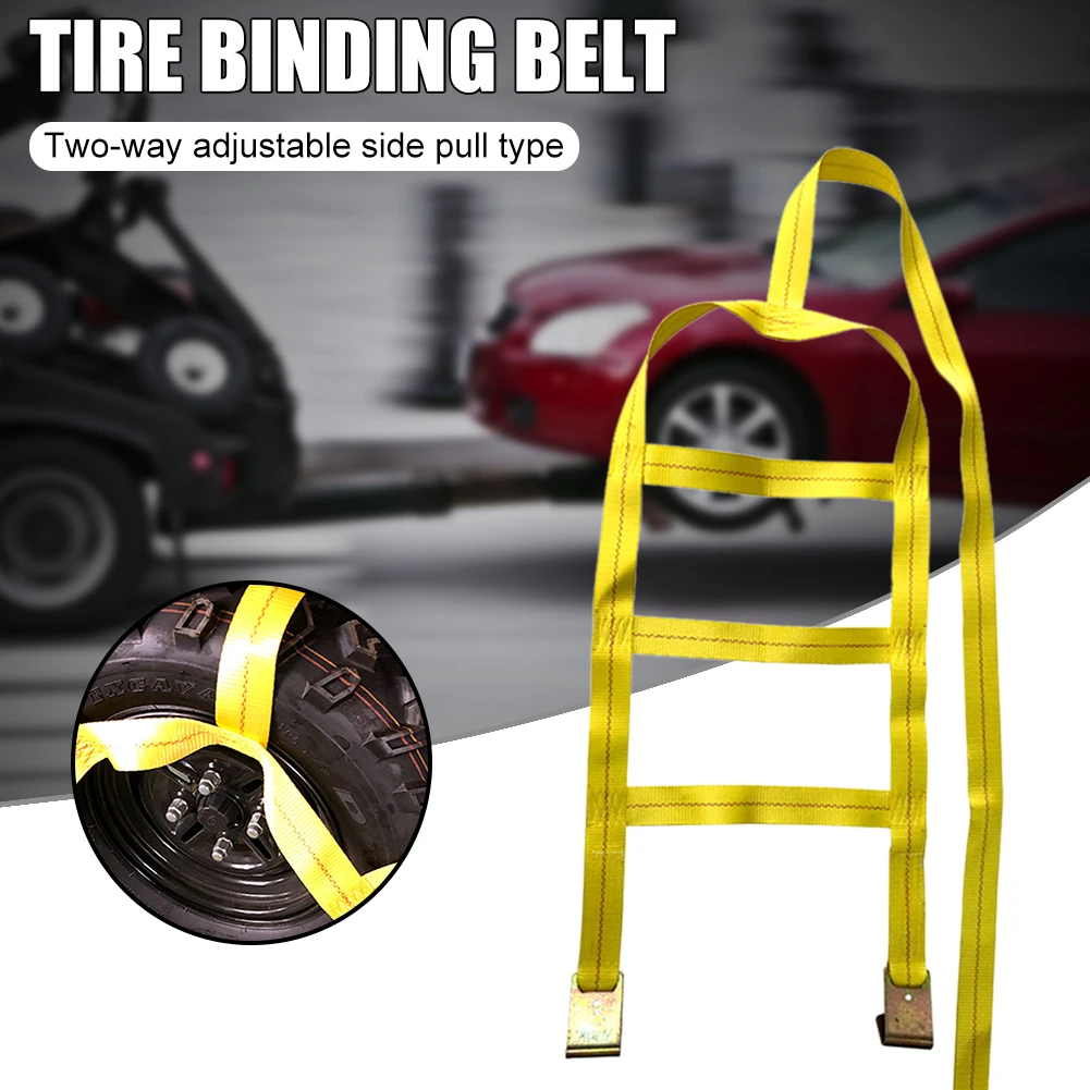 Car Tow Dolly Basket Strap with Flat Hook Yellow Car Wheel Strap