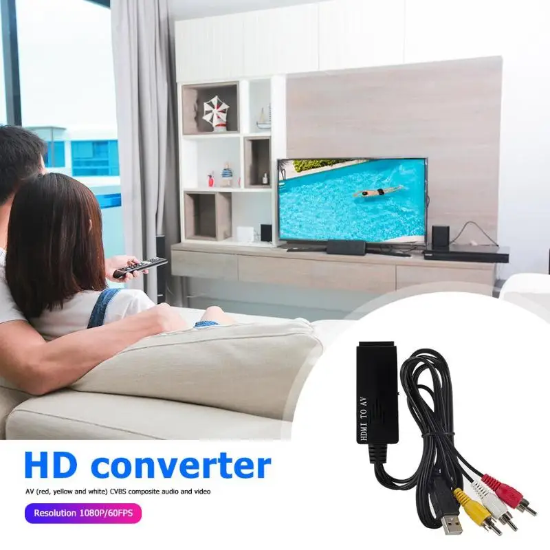  1m HDMI a 3RCA HD 1080P Supporto NTSC PAL Video Audio Converter w/Porta USB TV convertitore proiett