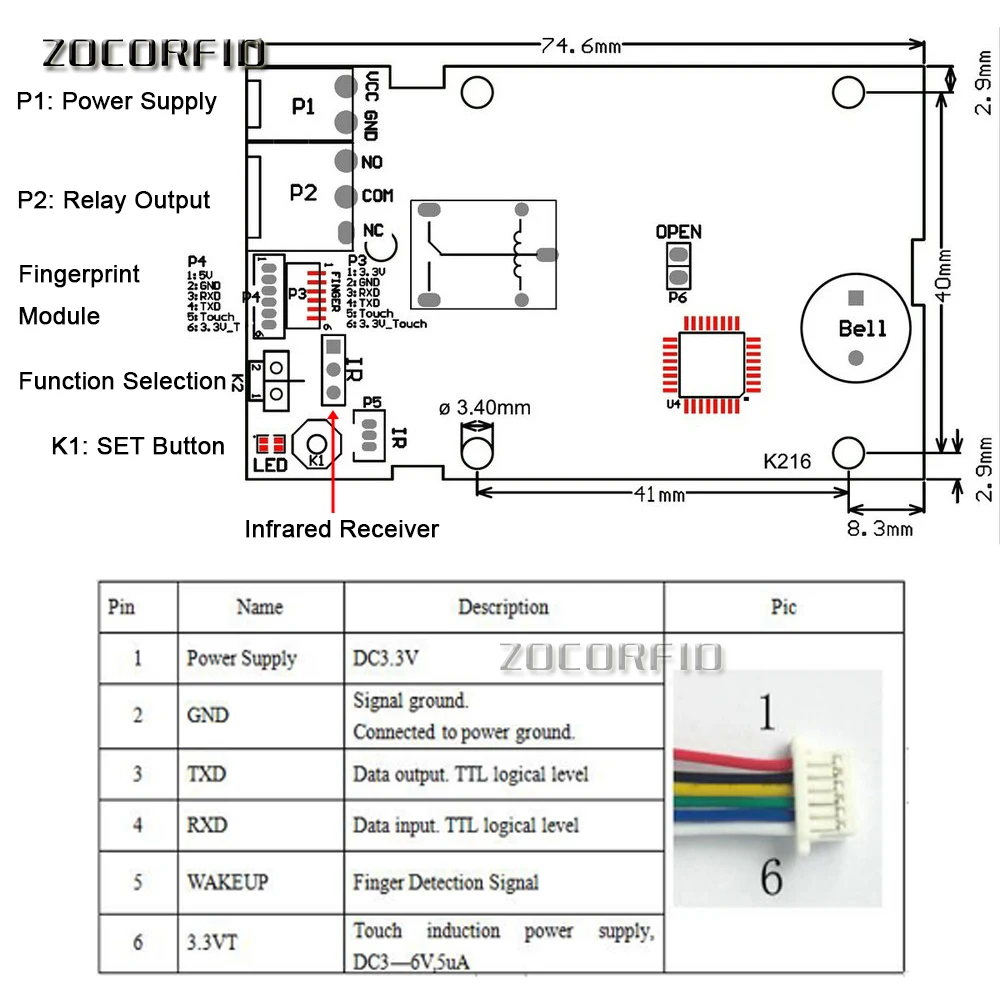 DIY ZC-216 считыватель пальцев и плата контроля доступа емкостная панель контроля доступа отпечатков пальцев