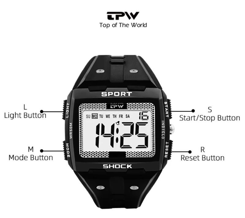 2022 New Big Number Men Watch Multifunction Alarm Clock 5ATM Waterproof Camouflage Sports Digital Wristwatches Relogio Masculino