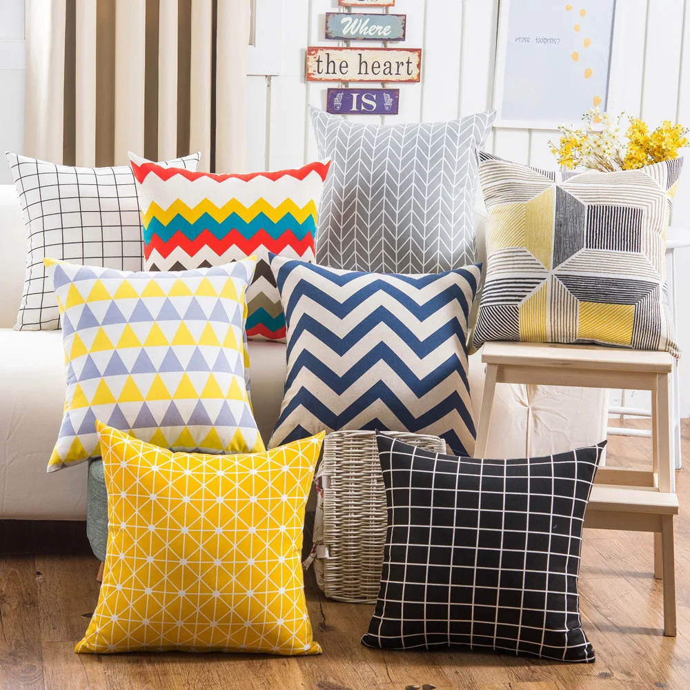 

Nordics Geometric Cotton linen Throw Pillowcase Wave Plaid Cushion Cover Cojines Decorativos Para Sofa Home Decorative pillows