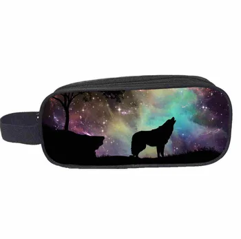 

Cool Howling Wolf Print Cosmetic Cases Pencil Bag Teenager Boys Stationary Bag Kids Pencil Box Children School Case Makeup Bags