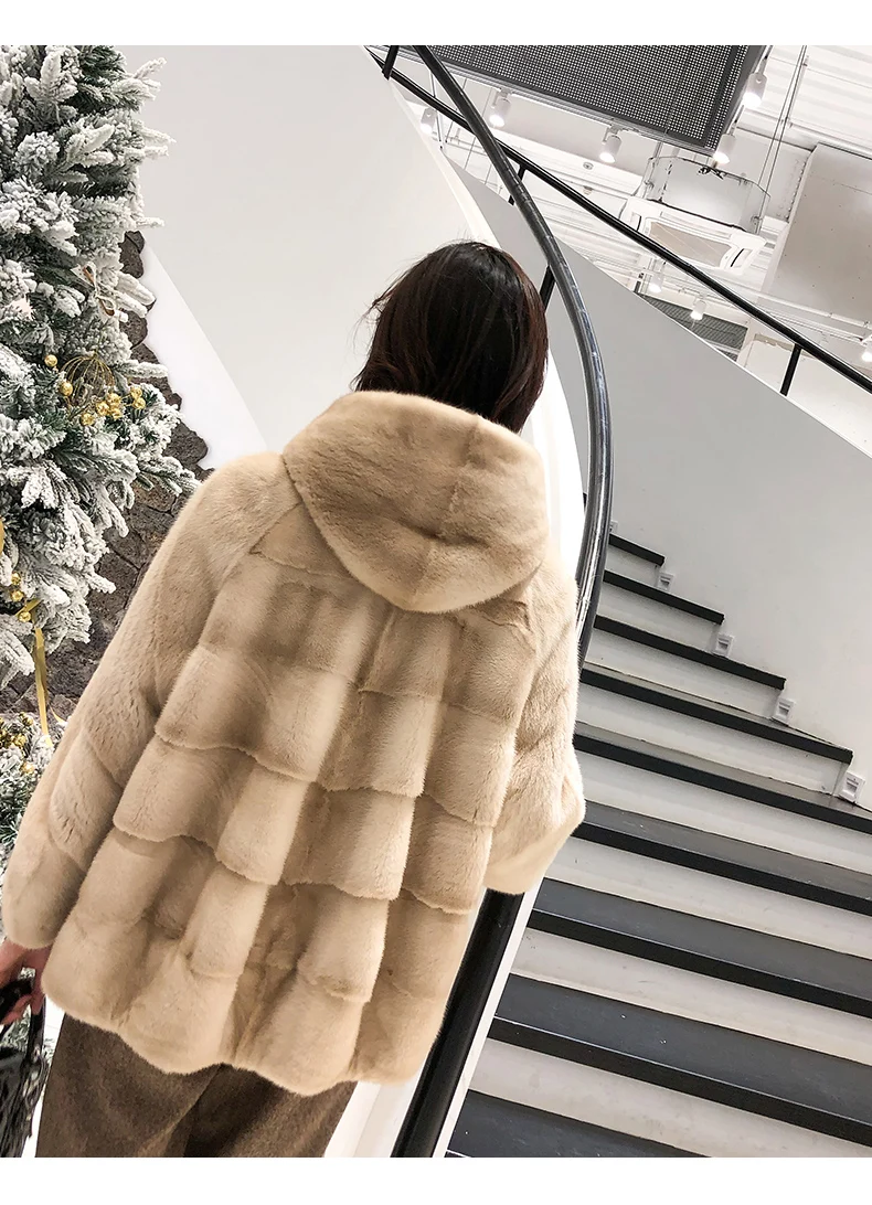 inverno новая полностью из норки шуба onda das mulheres curto com capuz fino casaco de pele de vison в форме simples