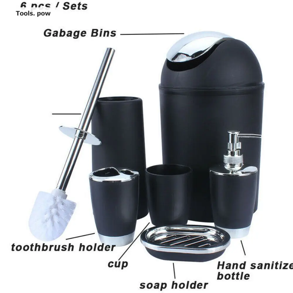 

6Pcs/Pack Bathroom Tools Kit Cleaning Accessories Set Bath Toilet Brush/Lotion Bottles Holder/Soap Dish