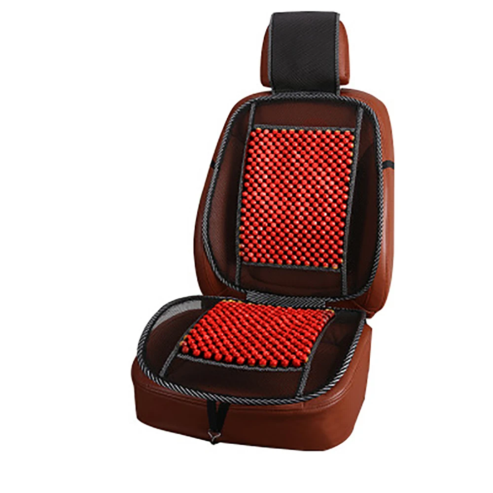 Summer Car Seat Pad Natural Wooden Beads Seat Cushion Mesh Massage Chair Cover - Color Name: Red