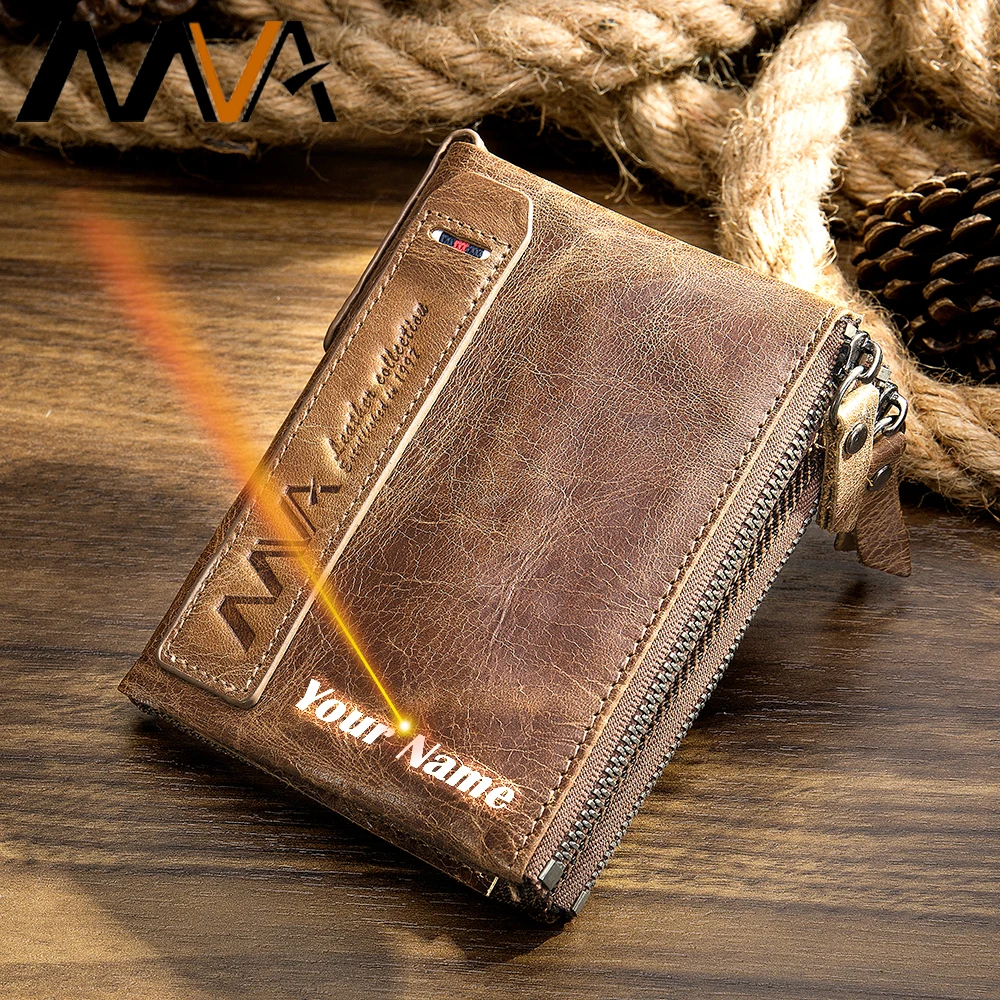 Мужской бумажник MVA из натуральной кожи мужской с карманом для монет винтажные