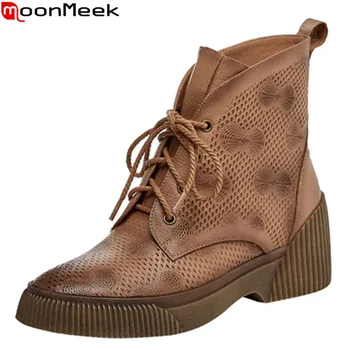 

MoonMeek 2020 New arrival fashion women boots top quality sheepskin ladies shoes autumn winter comfortable ankle boots black