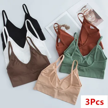 

3Pcs/set Sexy Ladys Tank Crop Top Seamless Underwear Female Lingerie Intimates with Removable Padded Camisole Crop Top 20A05