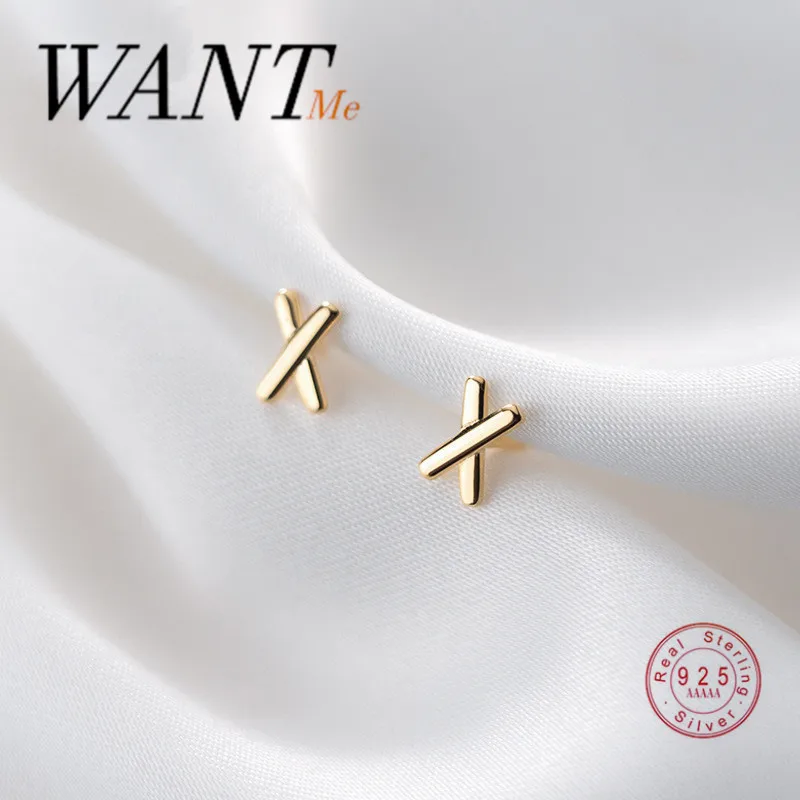 

WANTME Genuine 925 Sterling Silver Minimalist Mini Girl Birthday Gift Korean Cross Stud Earrings for Fashion Women Chic Jewelry