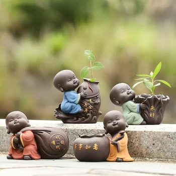 

Can Grow Hydroponic Flower Arrangement Boutique Cute Purple Sand Little Monk Tea Pet Ornaments Tea Set Decoration Mini Vase