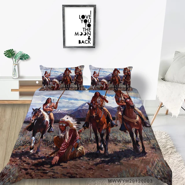 Cavalo 3d jogo de cama indiano legal moda capa edredão deserto rei rainha  gêmeo completo único casal tribal conjunto artístico - AliExpress