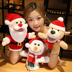 Muñeco de nieve de peluche de Papá Noel y alce para niños y adultos, títere de mano suave, juguete de Navidad, 2022