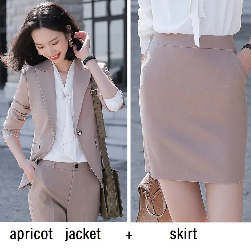 apricot jacket skirt Женские костюмы, тонкие, весна-осень, одноцветные, блейзеры, куртки, штаны, 2 шт, набор, OL, формальные, женские, брючные костюмы, женские костюмы, 691 - Цвет: apricot jacket skirt