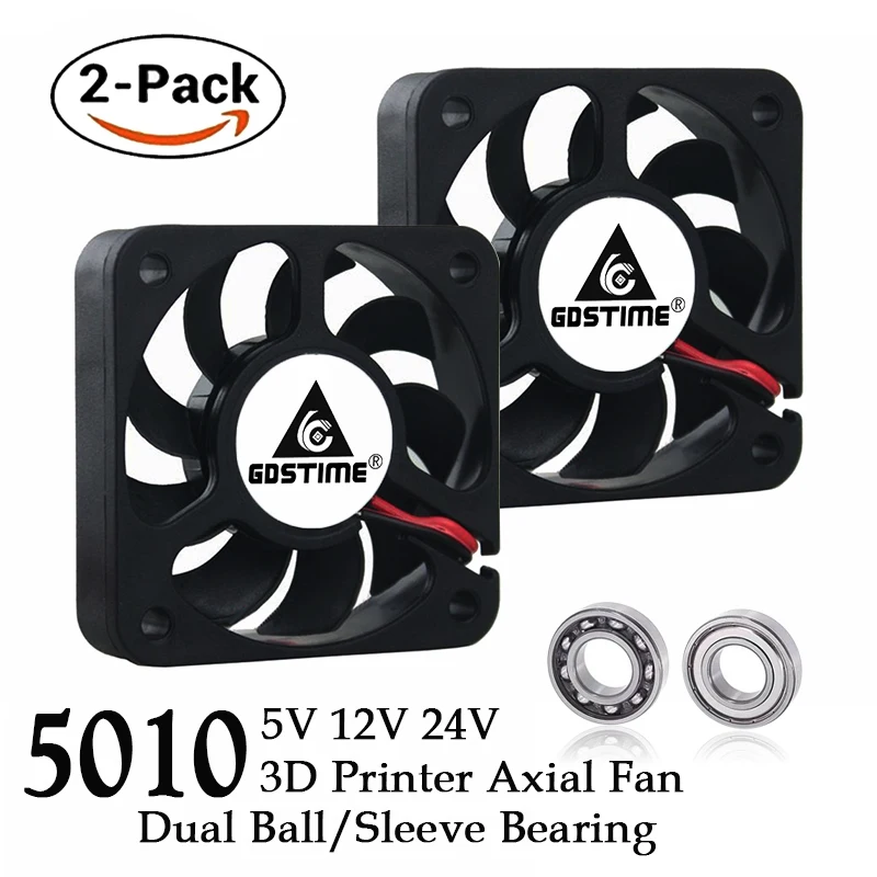 10 Pcs 12V 50mm Cooling Fan 2pin 50x50x10mm Computer Case 3D Printer Cooler 