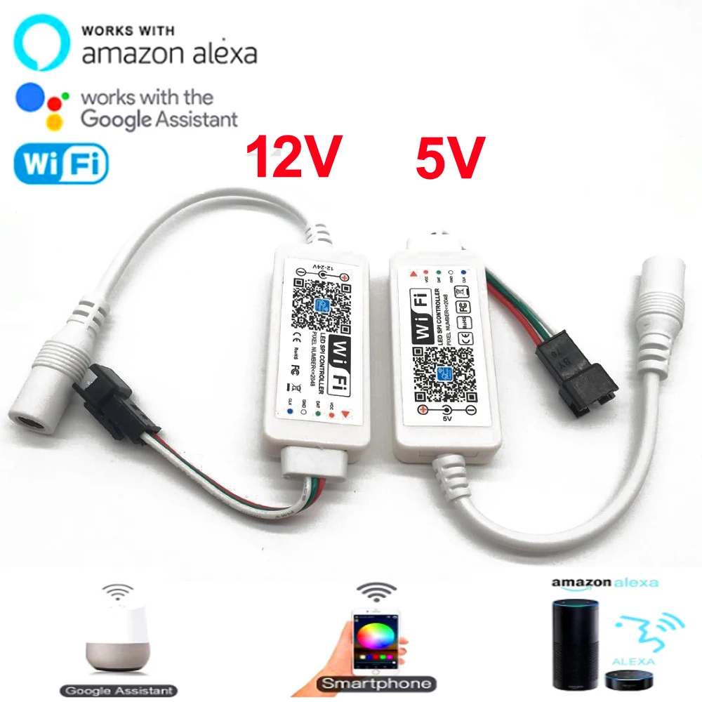 DC 5V 12-24V Magic дома светодиодный контроллер Wi-Fi iOS под управлением Android Smart Alexa Google Assistant для WS2811 SK6812 WS2812B Светодиодные ленты