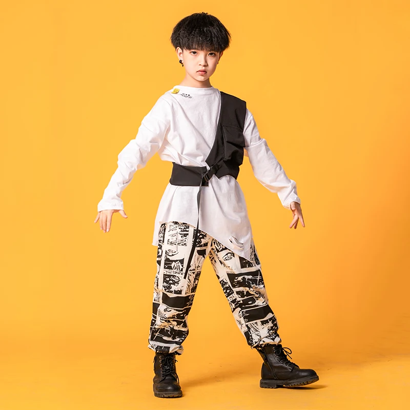 Kids Hip Hop Clothing Wear Oversized Sweatshirt One Shouler Tops Streetwear Print Pants for Girls Boy Jazz Dance Costume Clothes