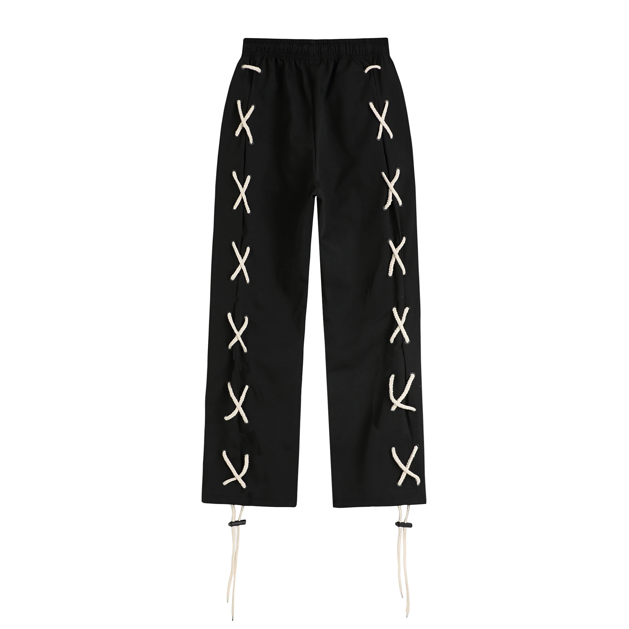 2022 Side Bandage Black Long Pants Women Summer Fashion Loose Cross Design Streetwear Trouser Female Harajuku Punk Style Pants