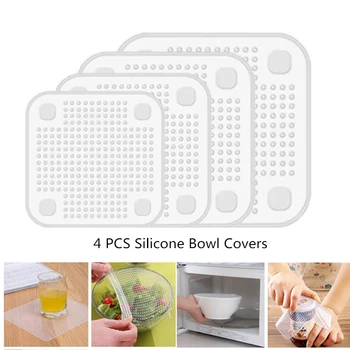 

4PCS Adjustable Silicone Bowl Covers Food Fresh Keeping Wrap Reusable Silicone Wrap Seal Lid Cover Stretch Vacuum Food Seal Wrap