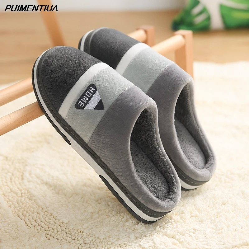 Puimentiua-zapatilla de casa a rayas para hombre, zapatos de invierno, zapatilla de casa s antideslizante para interior, dormitorio, zapatos cálidos