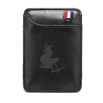 

Classic Black Moose Elk Hunting Hunter Leather Magic Wallets Men Women Money Clips Card Mini Purse Cash Holder Gifts