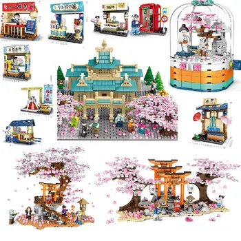 

Sembo Janpan Street View Series Idea Sakura Stall Inari Shrine Building Block Romatic Cherry Blossom Tree Brick Toy for Children