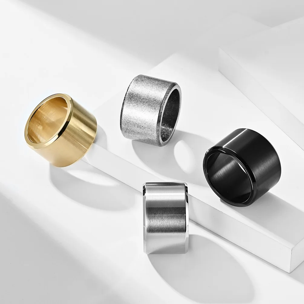 Mens Ring 15mm Chunky Brushed Stainless Steel Wide Punk Band Jewelry