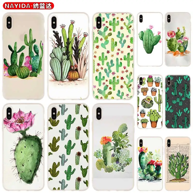 Soft Case For iPhone 13 12 11 Pro X XS Max XR 6 7 8 G Plus SE 2020 Mini Cover Cactus Plant Art | Мобильные телефоны и
