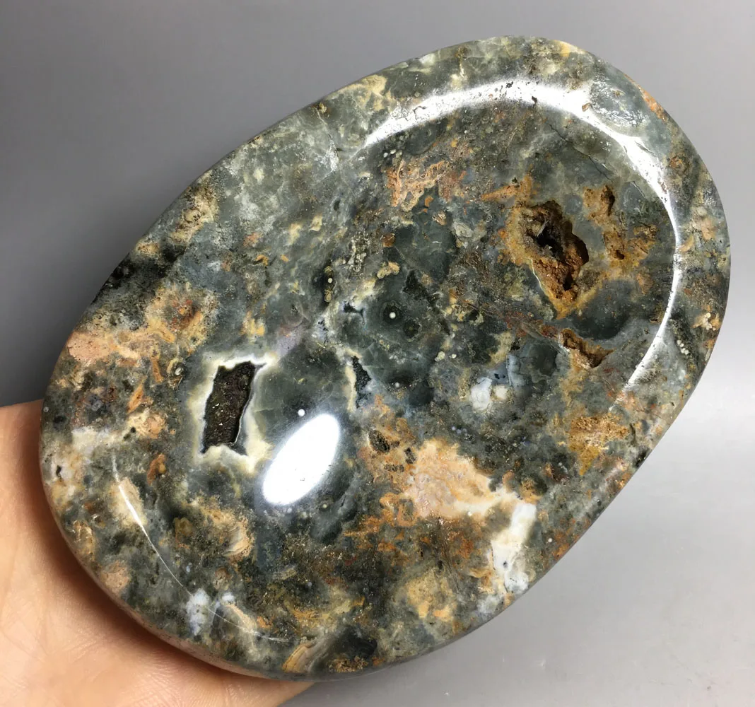 

499g Natural quartz crystal polished healing ocean jasper ashtray for home and office gifts