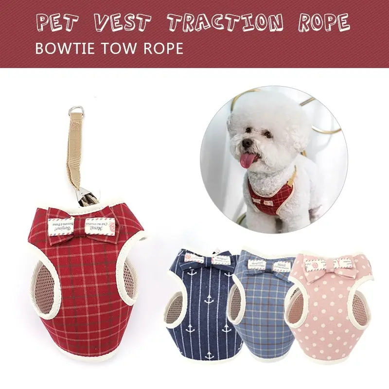 Pet Dog Cute Bow Harness and Leash Set Adjustable Breathable Mesh Chest Strap For Small Dog Cat Chihuahua Soft Vest Pet Supplies